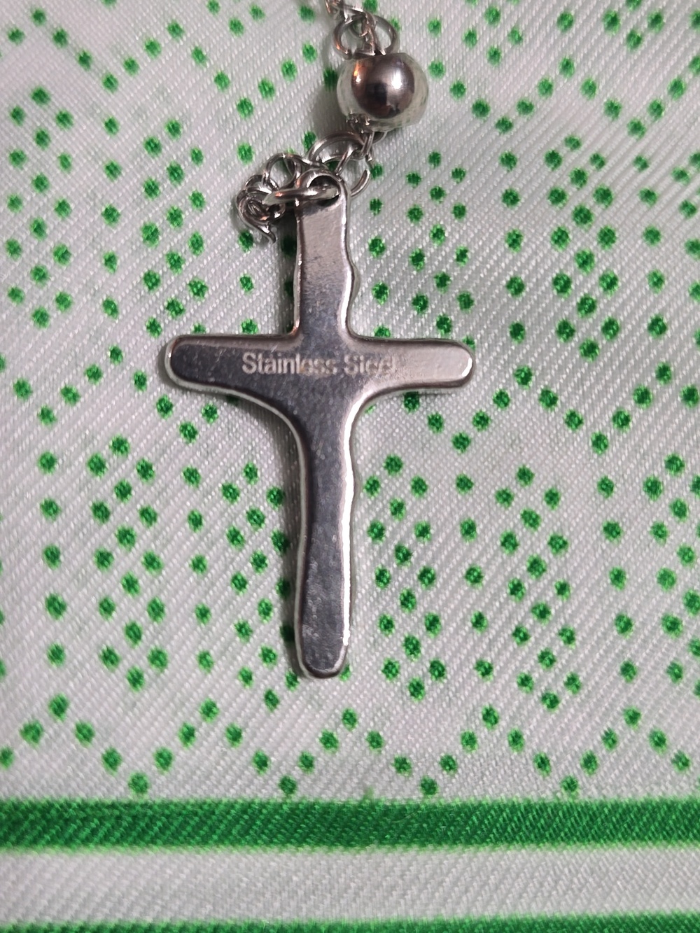 Stainless Steel Rosary Necklace with Cross Pendant - Picture 3 of 7